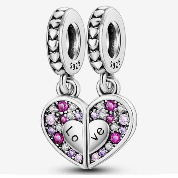 Jewelry - Sterling Silver Heart Charm with Pink and Purple Accents